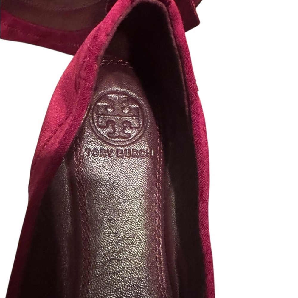 Tory Burch Burgundy Velvet Bow Flats - Picture 4 of 6